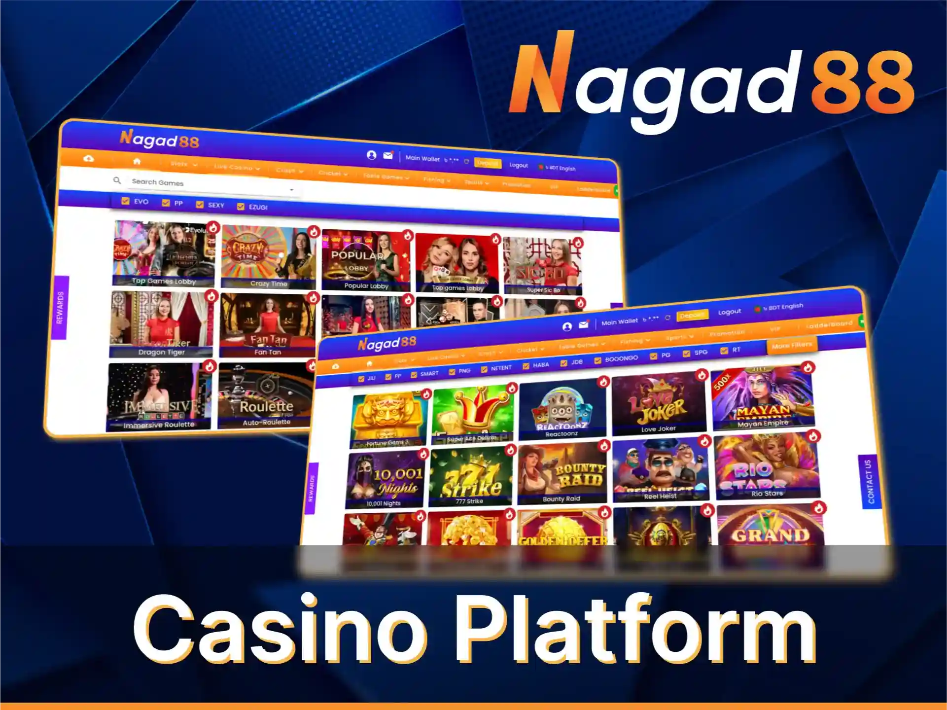 The Nagad88 official casino platform offers a wide range of games.