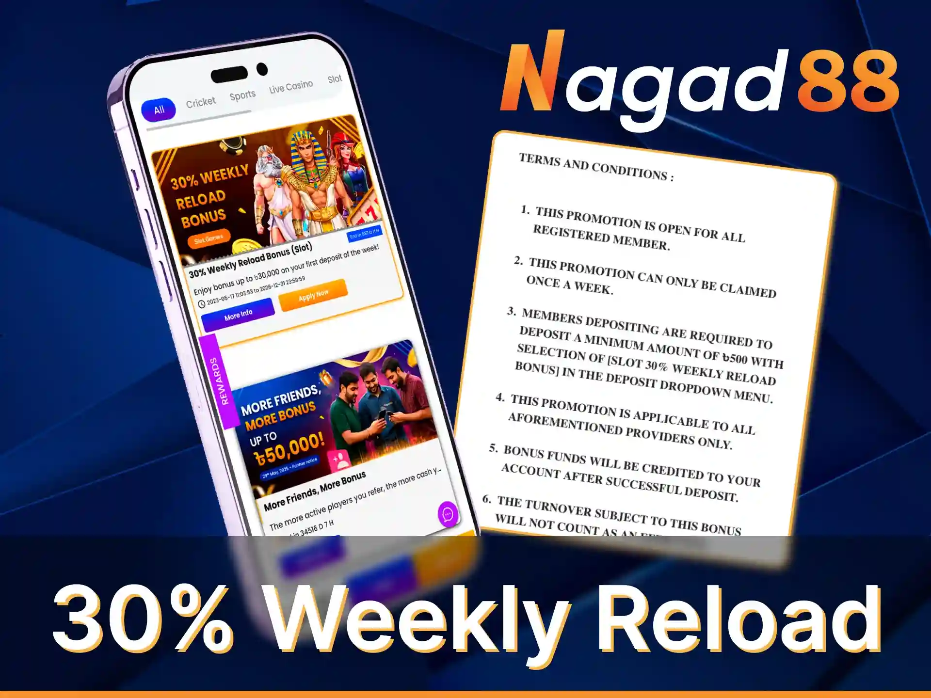Get a VIP deposit bonus of up to 6% on every deposit in the Nagad88 app.