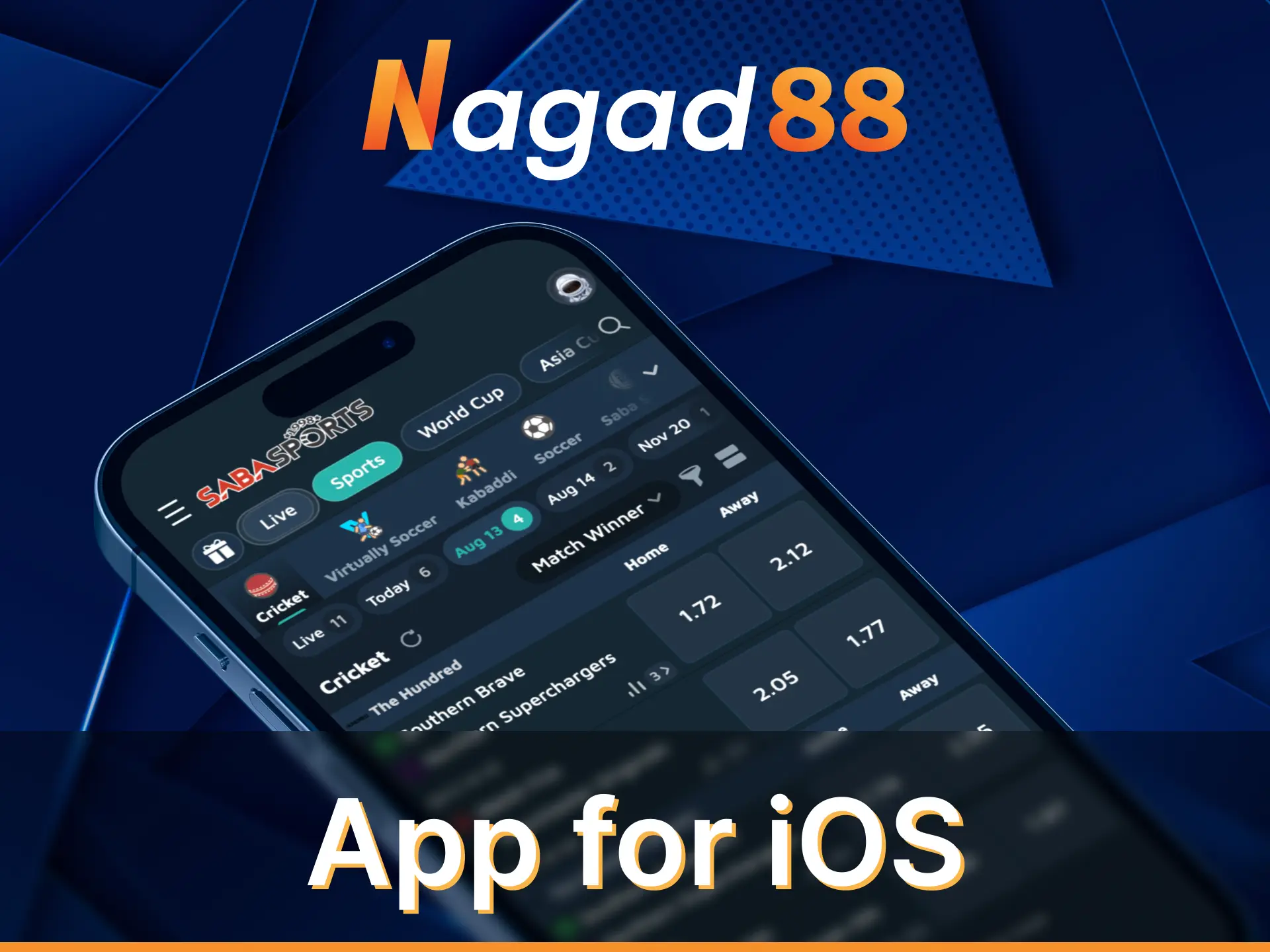 Nagad88 cricket betting app on iPhone, added to the home screen from Safari.